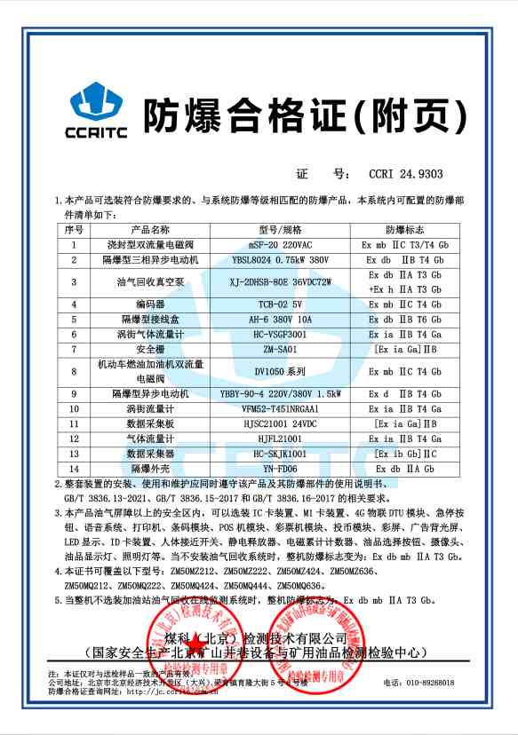 四川至名能源科技有限公司 - 防爆合格证附页（防爆部件清单）