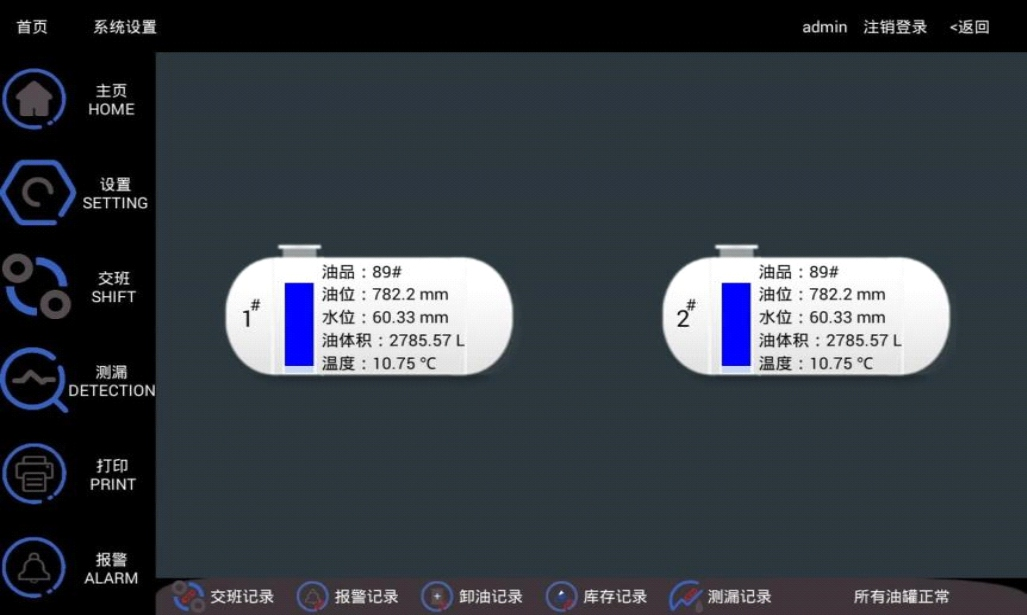 Level gauge main interface - tank visualization